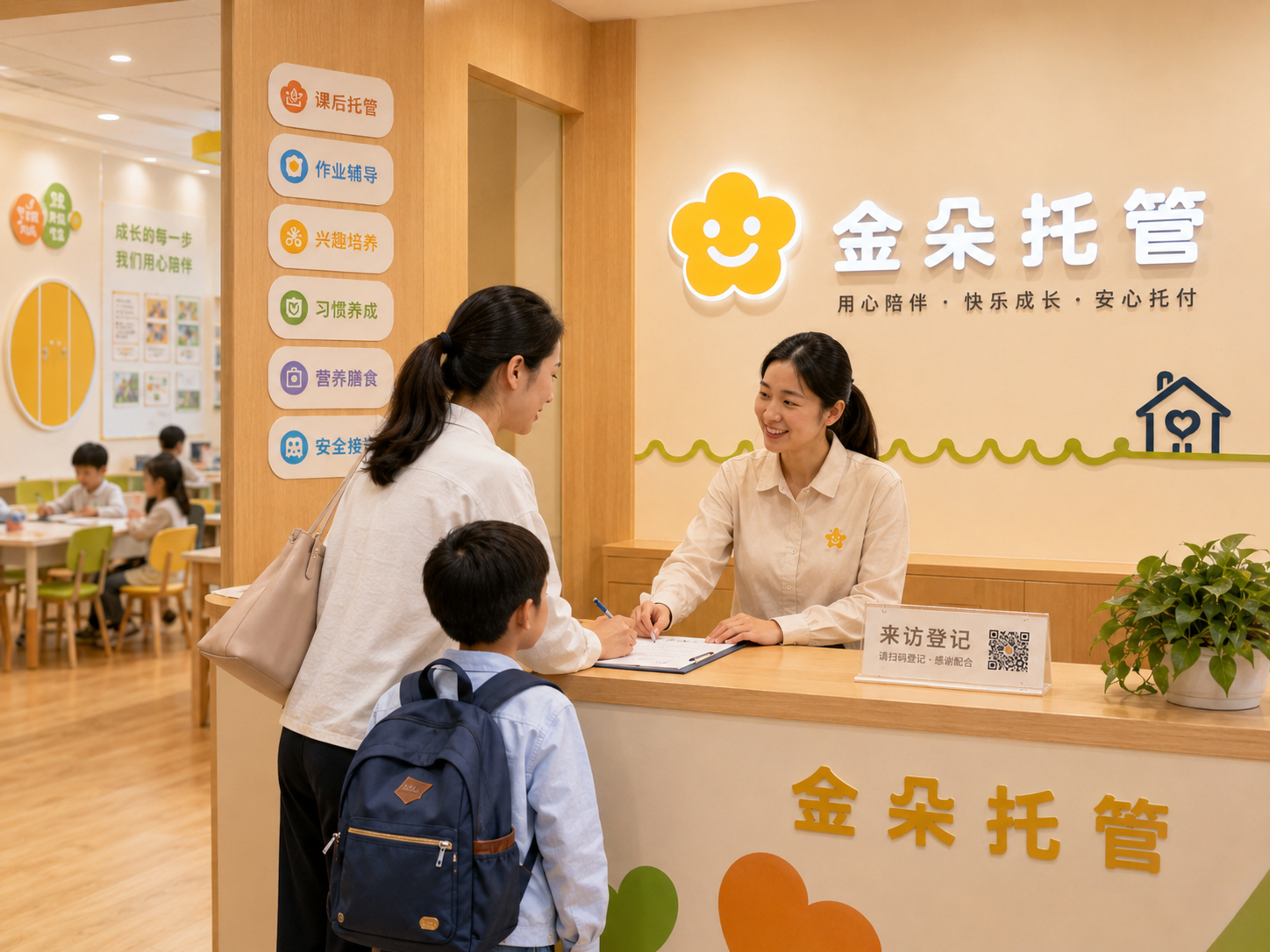 金朵托管接待区与家长沟通
